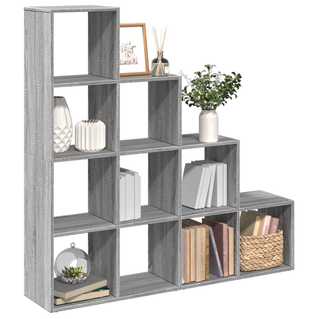 Room Divider Bookcase 4 - Tier Grey Sonoma 131.5x29x131.5 cm Engineered Wood - Bargainia.com - 