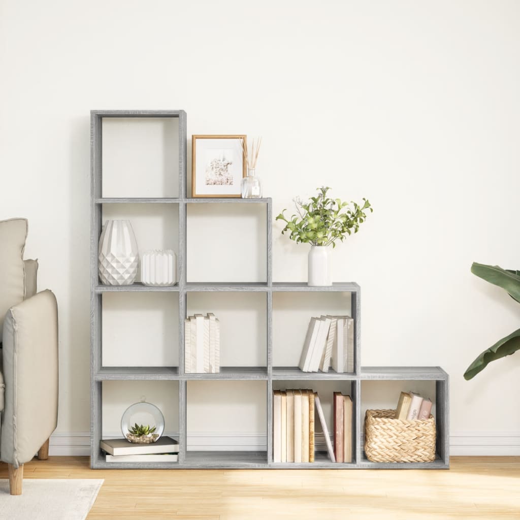 Room Divider Bookcase 4 - Tier Grey Sonoma 131.5x29x131.5 cm Engineered Wood - Bargainia.com - 