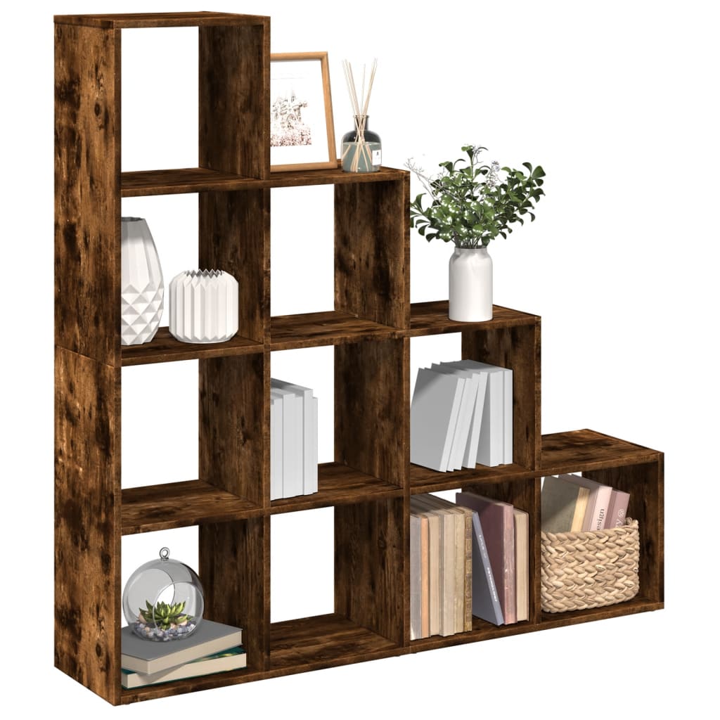 Room Divider Bookcase 4 - Tier Smoked Oak 131.5x29x131.5 cm Engineered Wood - Bargainia.com - 
