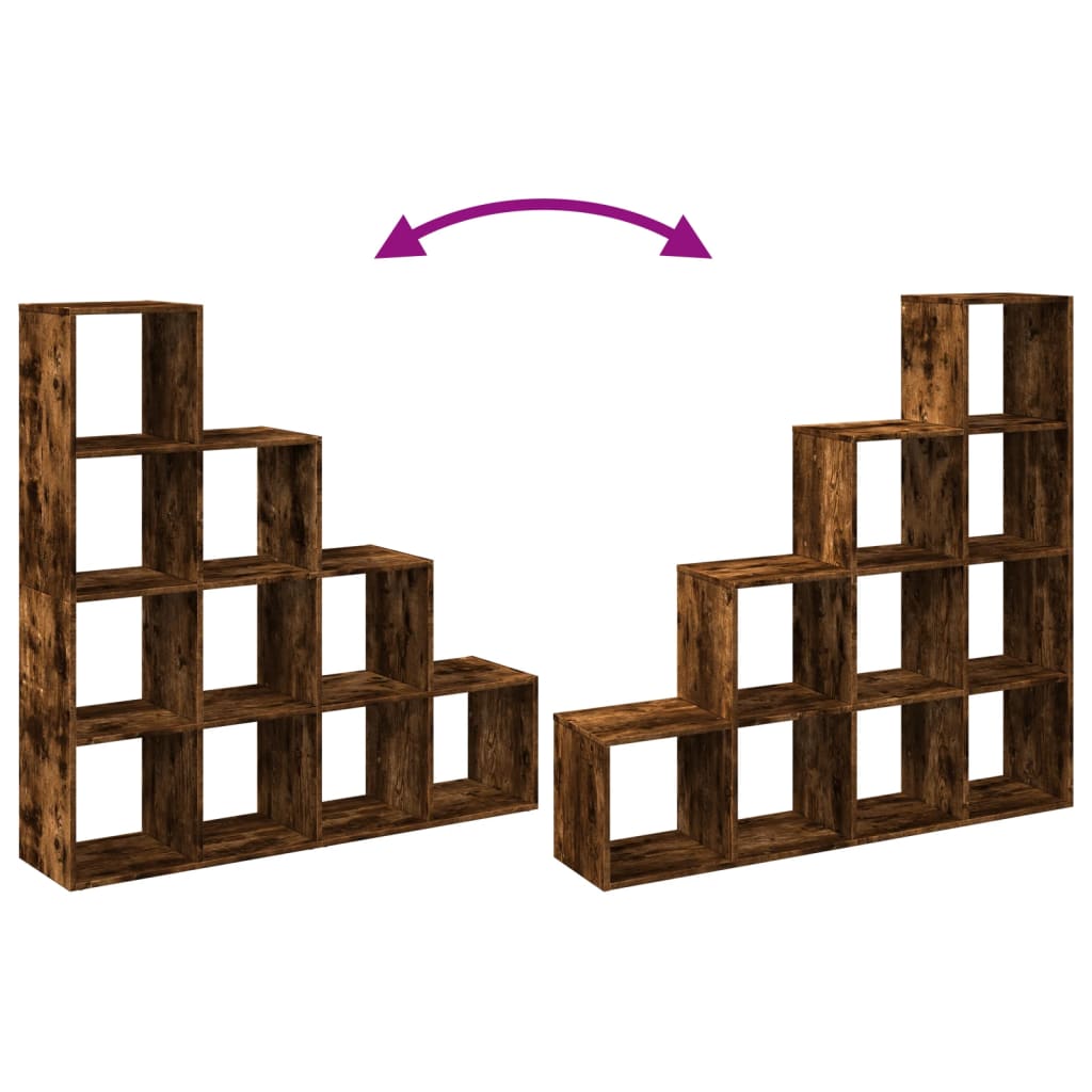 Room Divider Bookcase 4 - Tier Smoked Oak 131.5x29x131.5 cm Engineered Wood - Bargainia.com - 