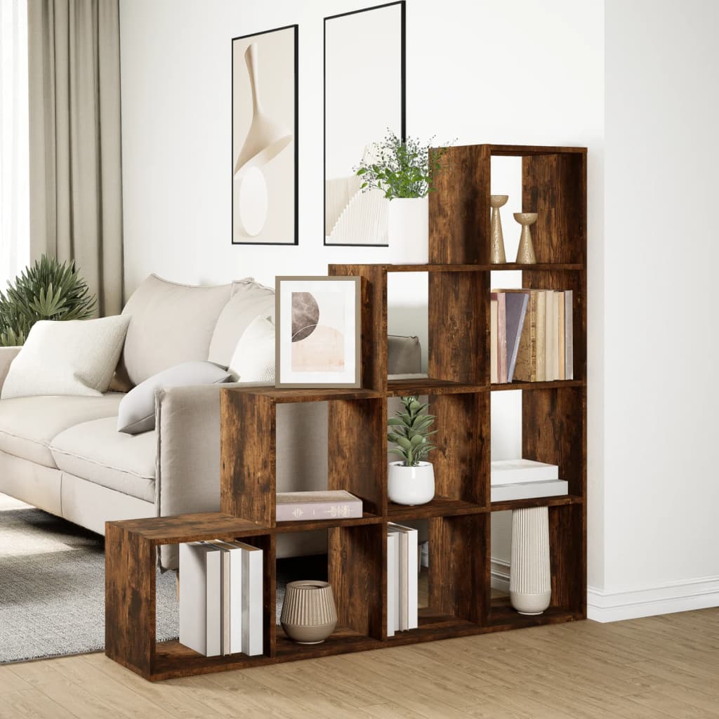 Room Divider Bookcase 4 - Tier Smoked Oak 131.5x29x131.5 cm Engineered Wood - Bargainia.com - 
