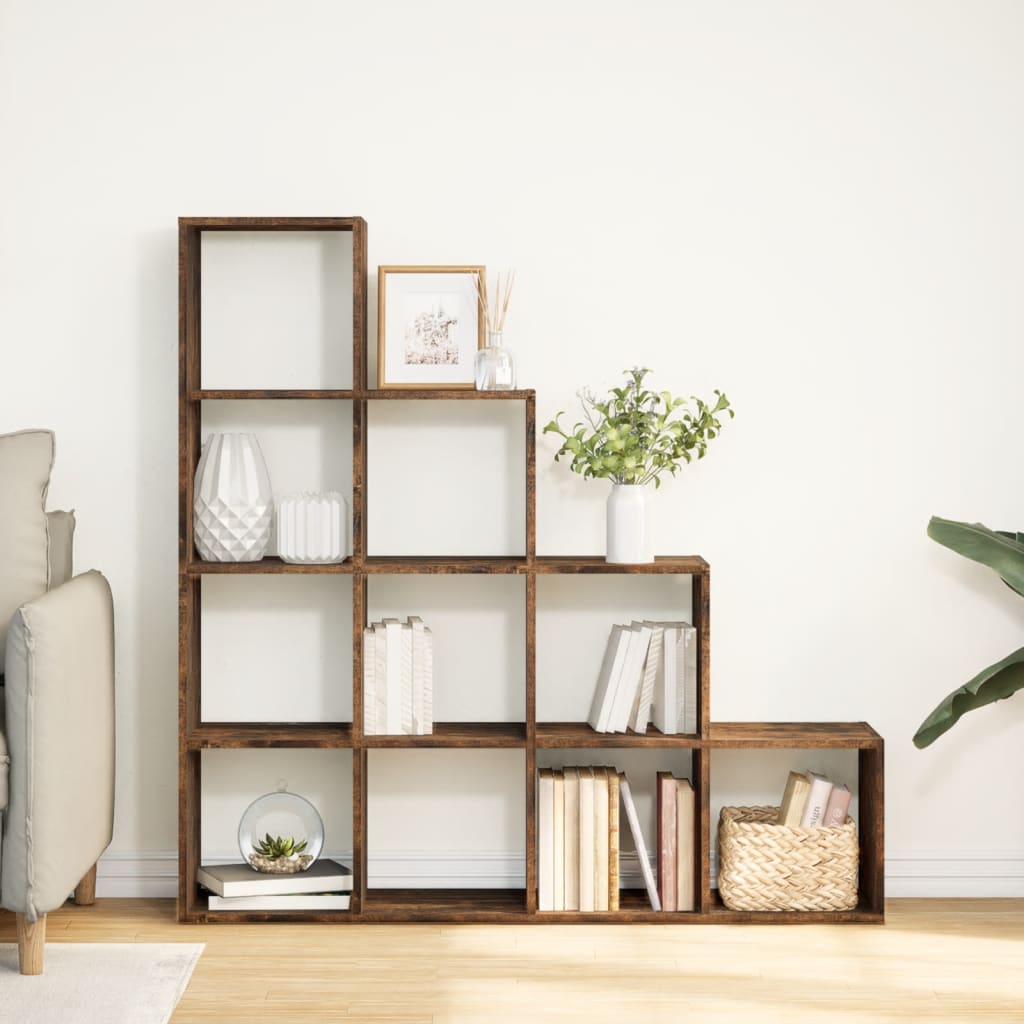Room Divider Bookcase 4 - Tier Smoked Oak 131.5x29x131.5 cm Engineered Wood - Bargainia.com - 