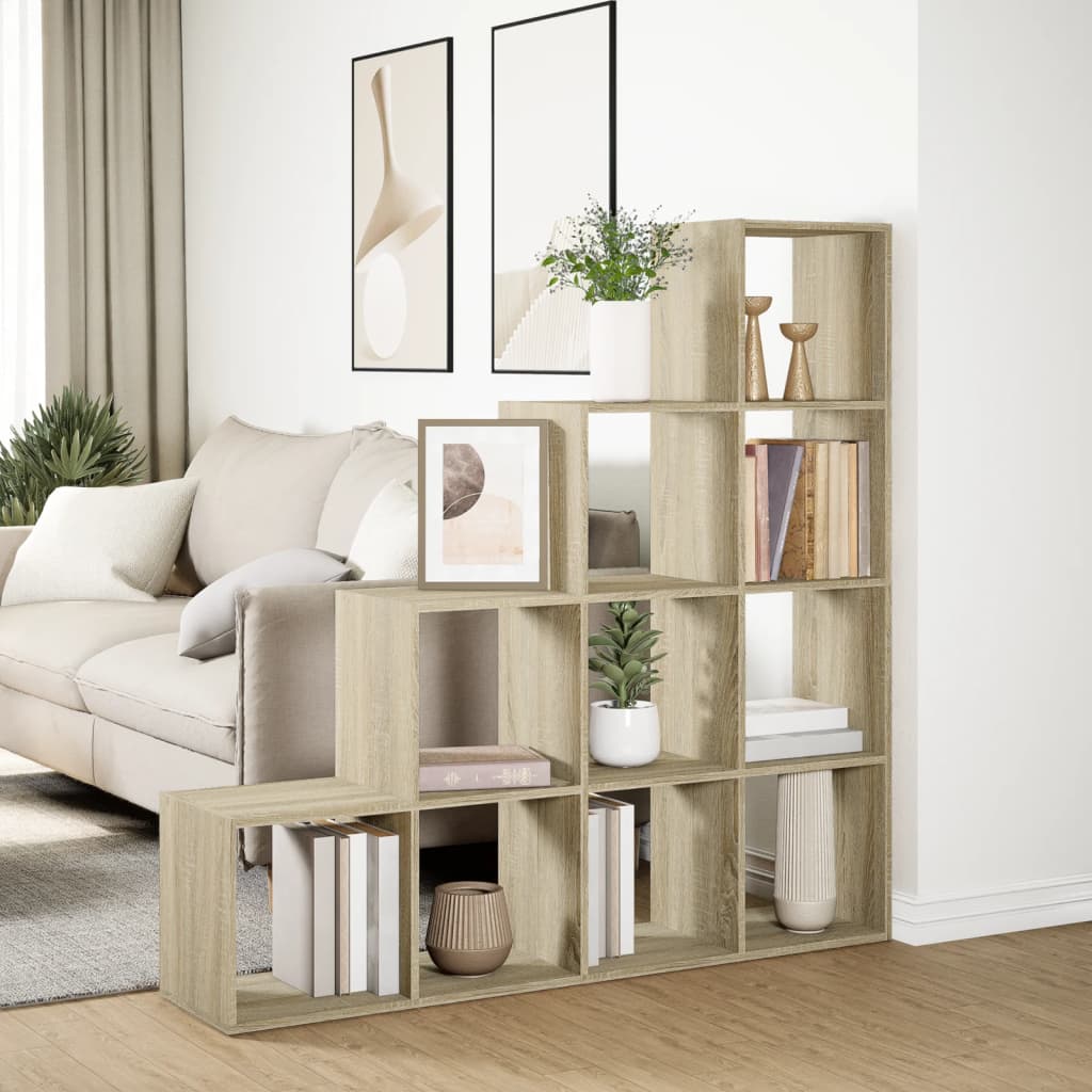 Room Divider Bookcase 4 - Tier Sonoma Oak 131.5x29x131.5 cm Engineered Wood - Bargainia.com - 