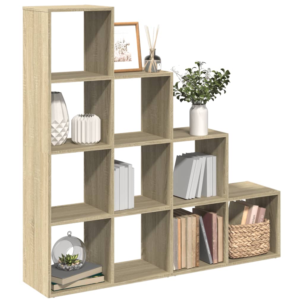 Room Divider Bookcase 4 - Tier Sonoma Oak 131.5x29x131.5 cm Engineered Wood - Bargainia.com - 
