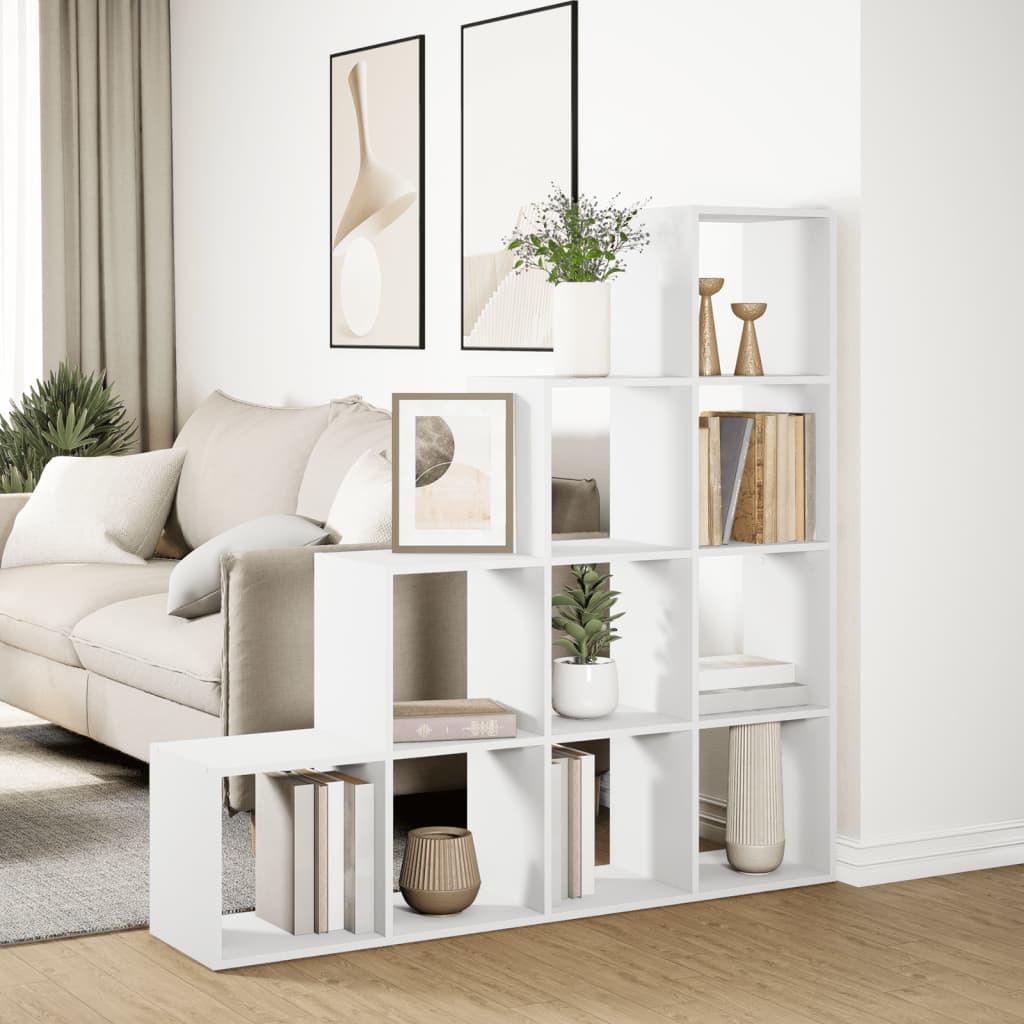 Room Divider Bookcase 4 - Tier White 131.5x29x131.5 cm Engineered Wood - Bargainia.com - 