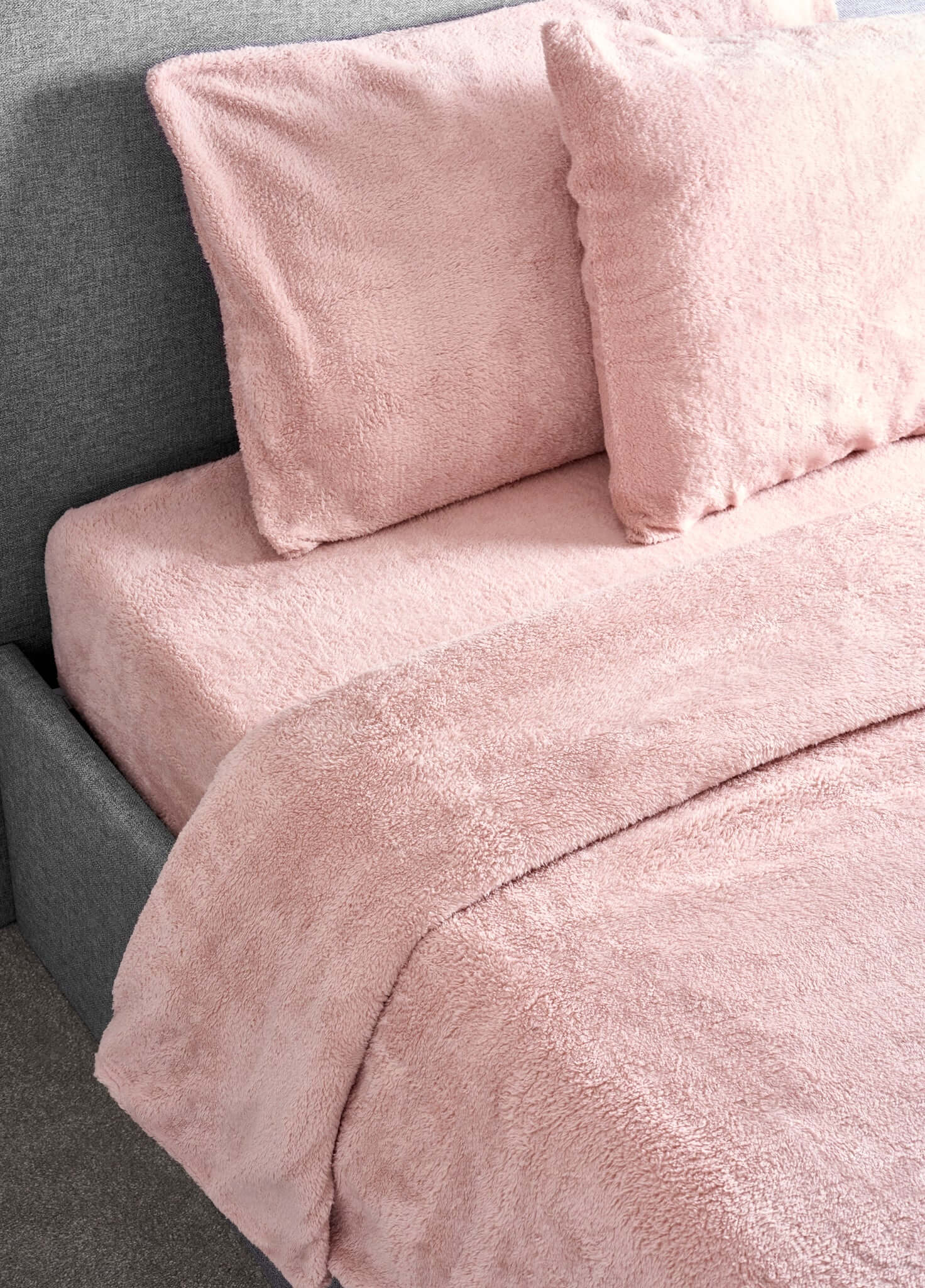 Rose Pink Teddy Fleece Duvet & Two Pillow Covers Set Super Soft - Hibernate Cosy Collection Clearance