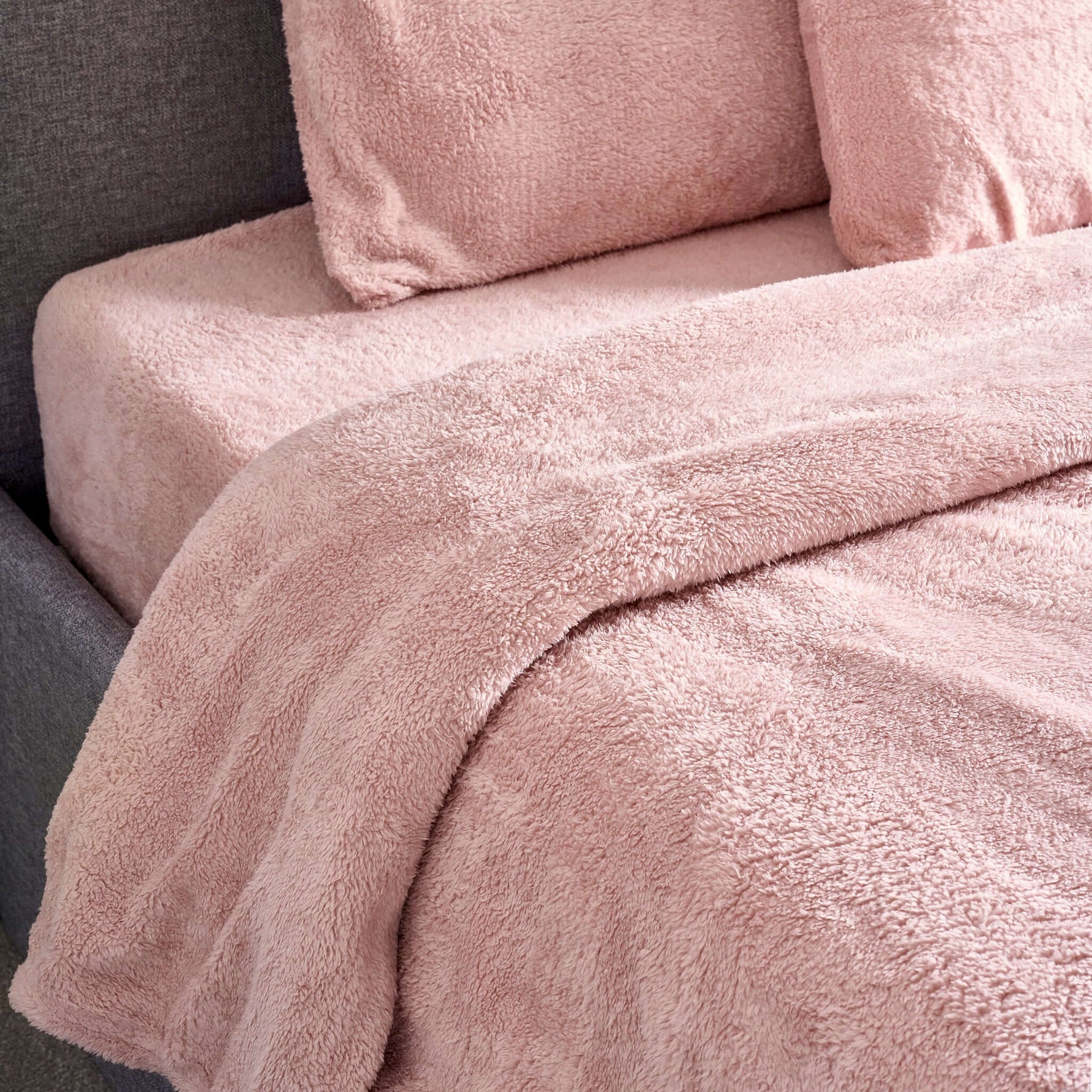Rose Pink Teddy Fleece Duvet & Two Pillow Covers Set Super Soft - Hibernate Cosy Collection - Bargainia.com - 