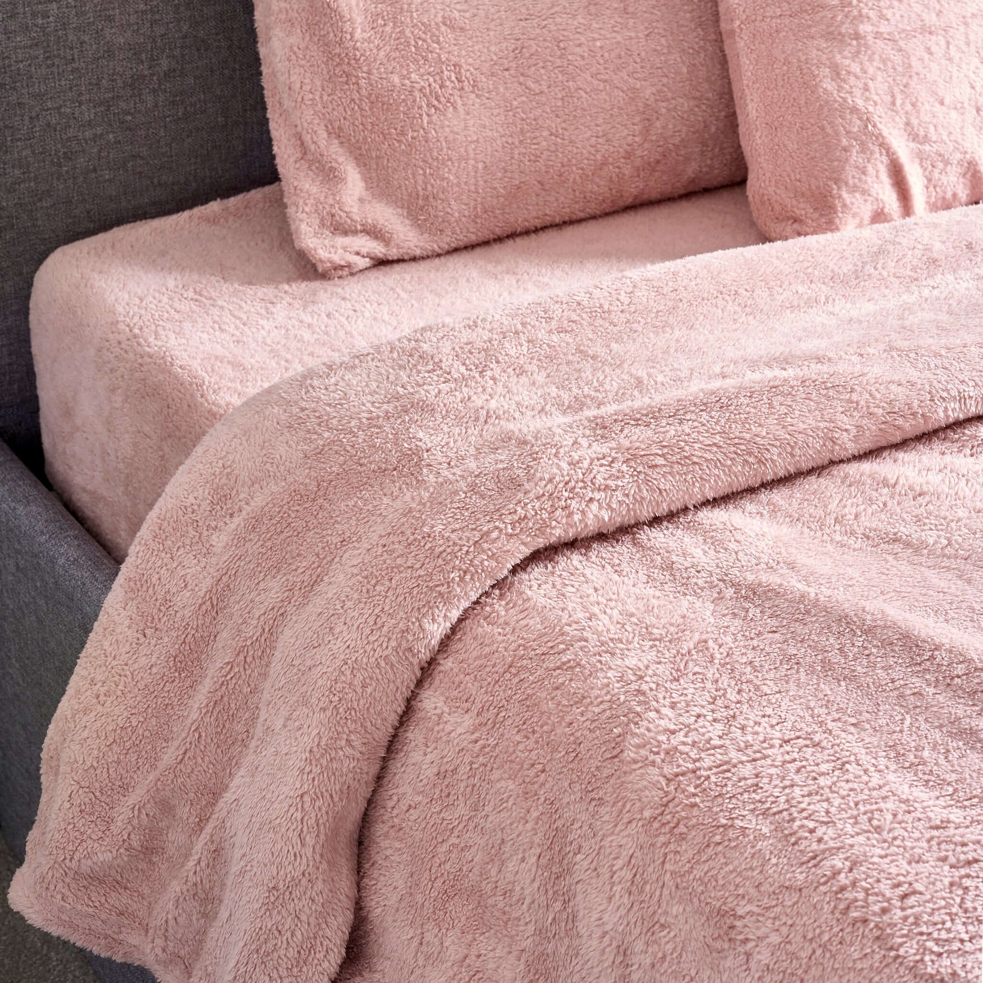 Rose Pink Teddy Fleece Duvet & Two Pillow Covers Set Super Soft - Hibernate Cosy Collection Clearance