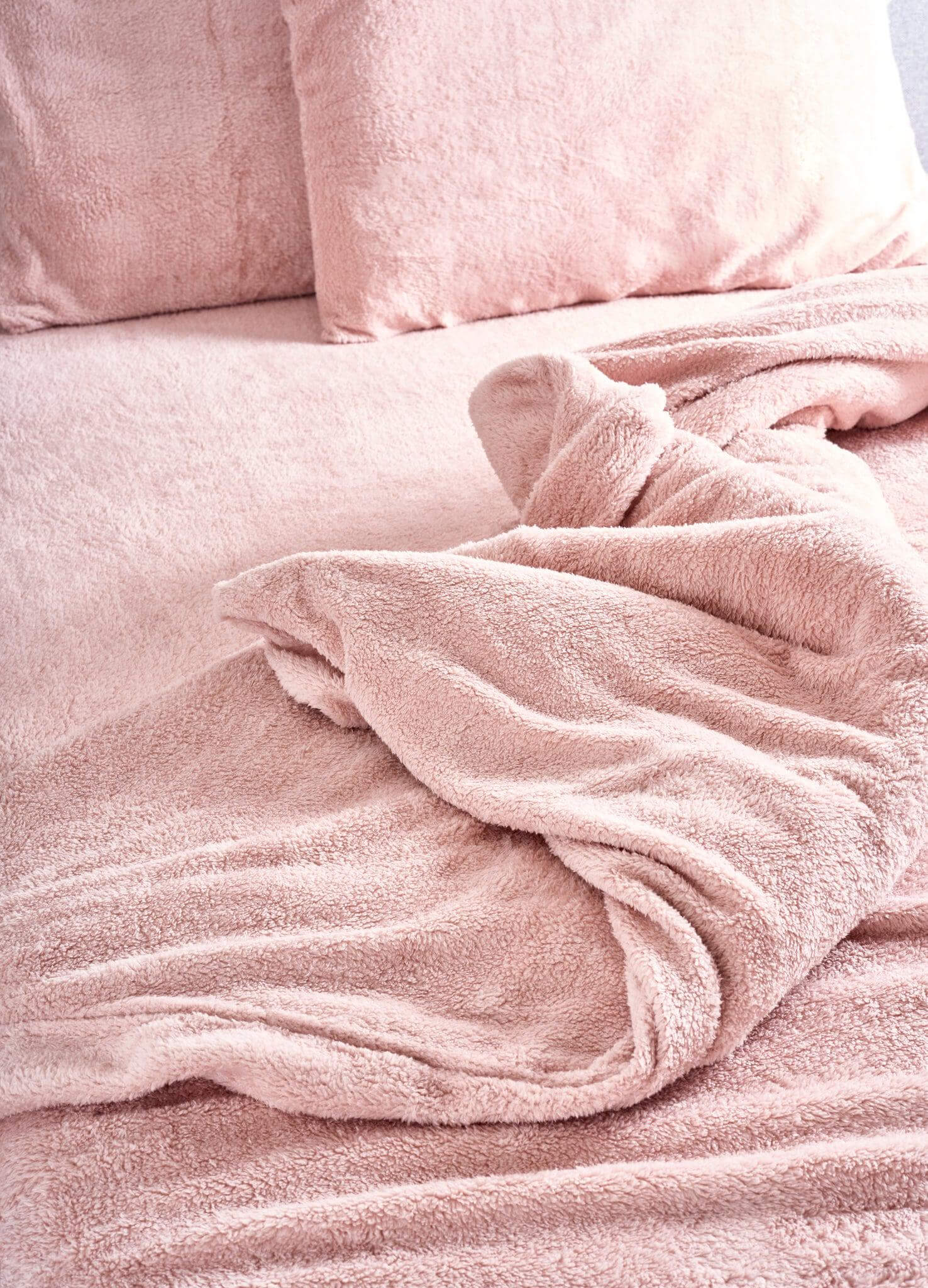 Rose Pink Teddy Fleece Duvet & Two Pillow Covers Set Super Soft - Hibernate Cosy Collection Clearance