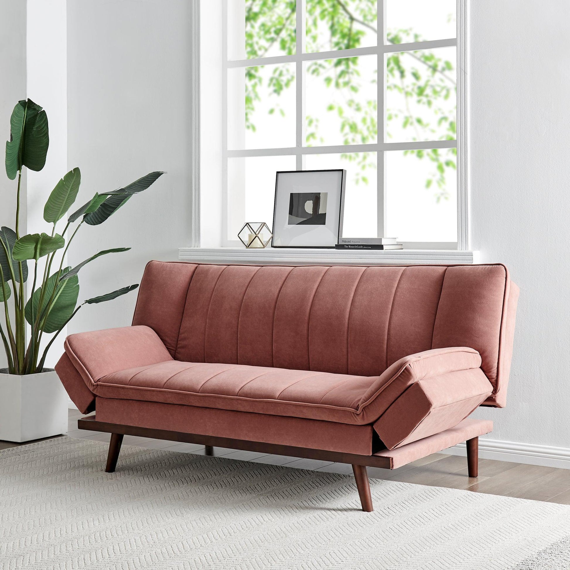 Rose Pink Velvet 3 Seater Sofa Bed - Mondaine Sofas Bargainia