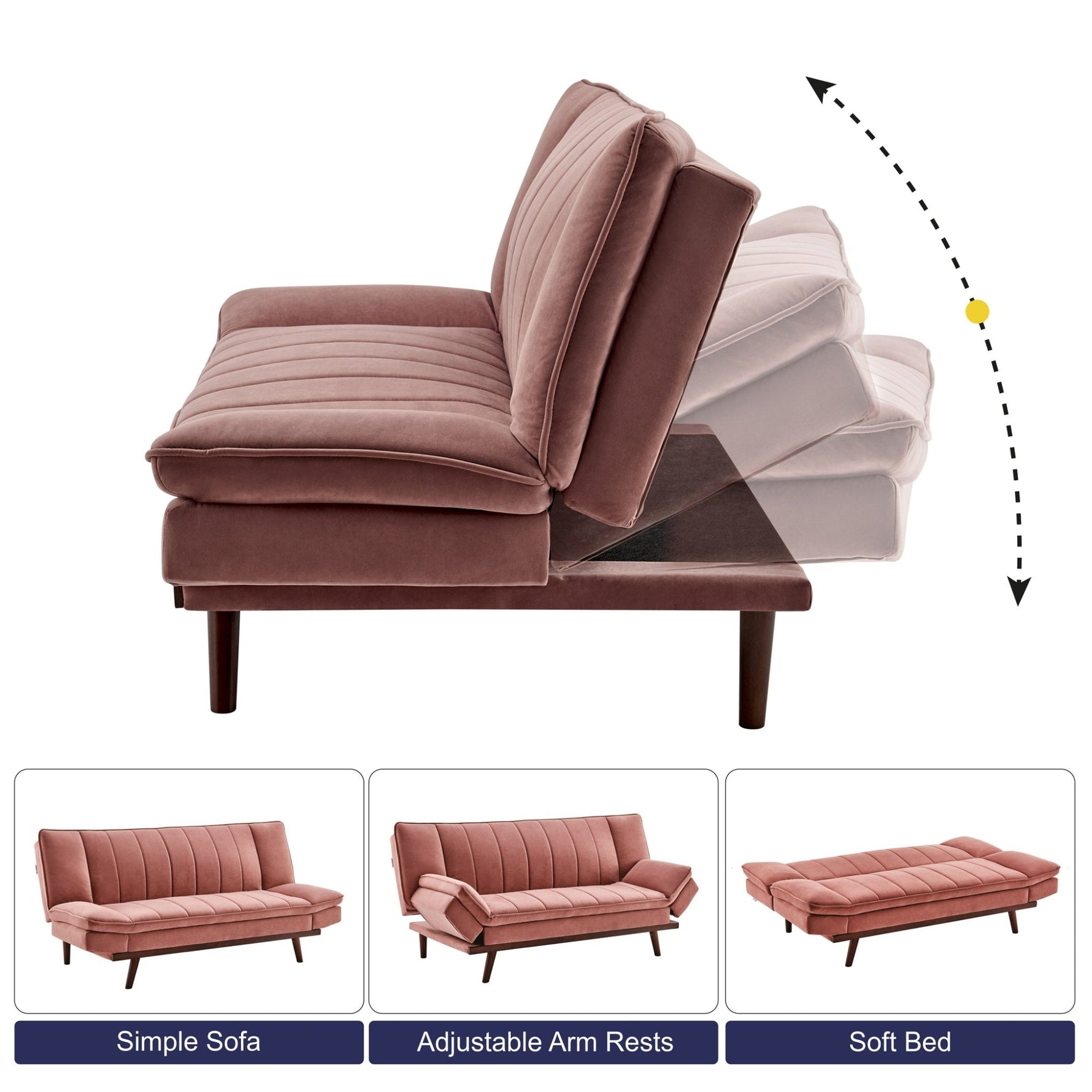 Rose Pink Velvet 3 Seater Sofa Bed - Mondaine - Bargainia.com - 