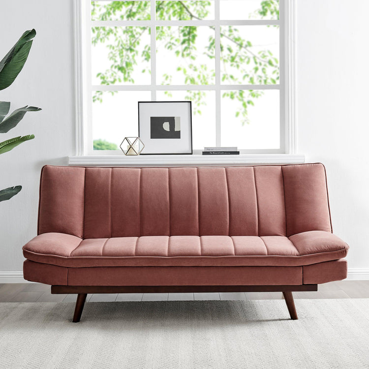 Rose Pink Velvet 3 Seater Sofa Bed - Mondaine - Bargainia.com - 