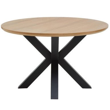 Salford Wood Veneer Round Dining Table With Black Metal Legs - Bargainia.com - 5018705947426