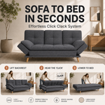 Soho Click Clack Sofa Bed, Dark Grey Linen Blend 3 Seater 4-in-1 Convertible Sofa with Drinks Table and Cup Holders