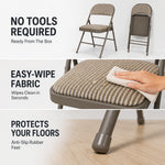 Padded Fabric Folding Chair, Grey Beige Foldable Dining and Desk Chair with Tubular Steel Frame, No Assembly