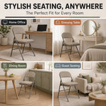 Padded Fabric Folding Chair, Grey Beige Foldable Dining and Desk Chair with Tubular Steel Frame, No Assembly