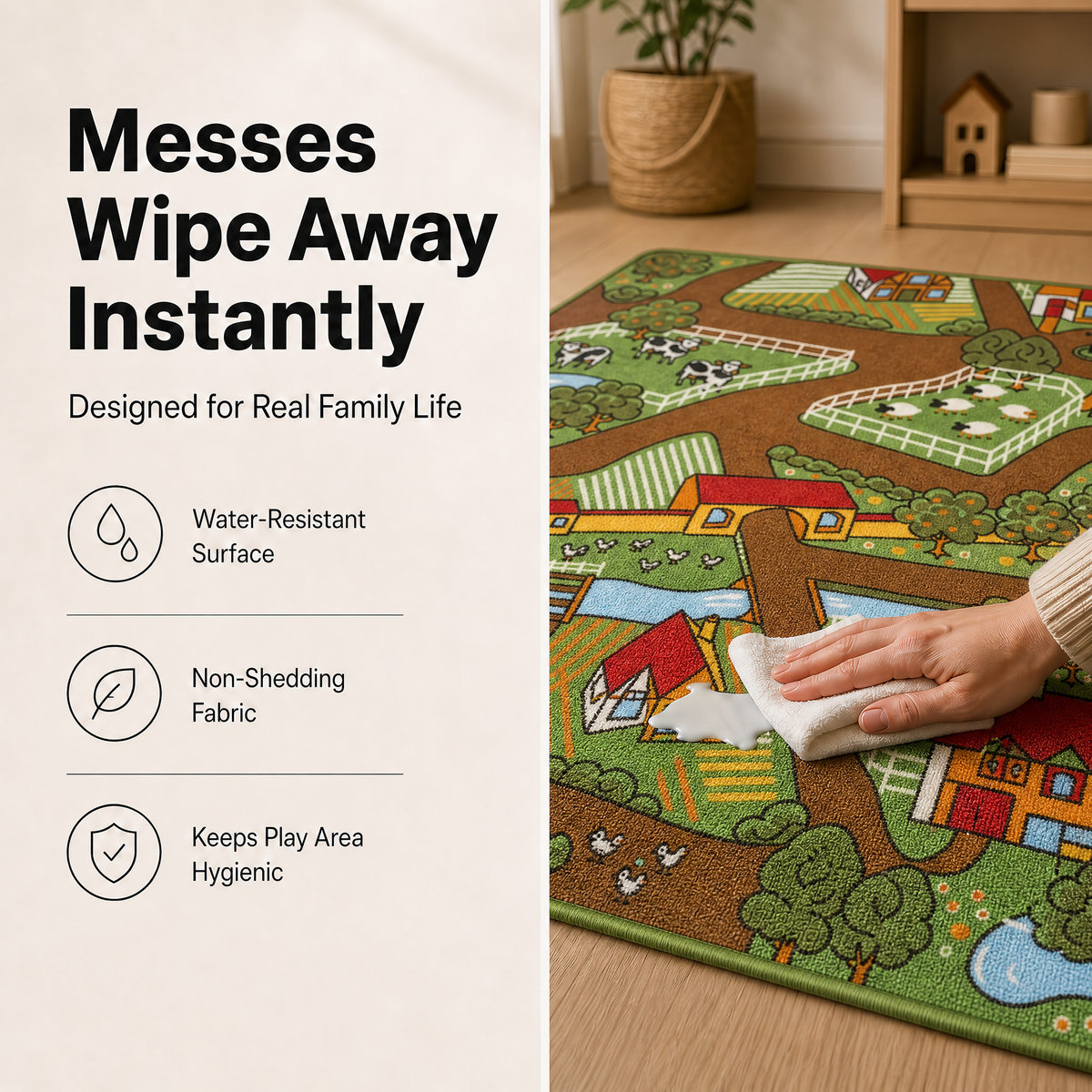 Farm Play Mat Nursery Play Room Non Slip Rug