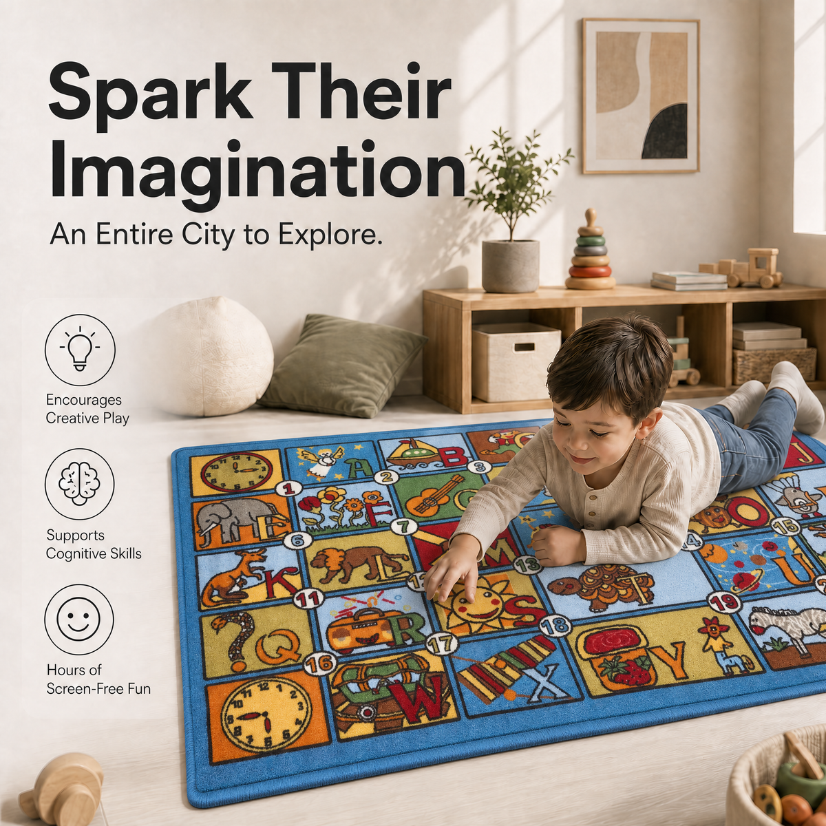 Tapis de jeu antidérapant pour chambre d'enfant, motif alphabet