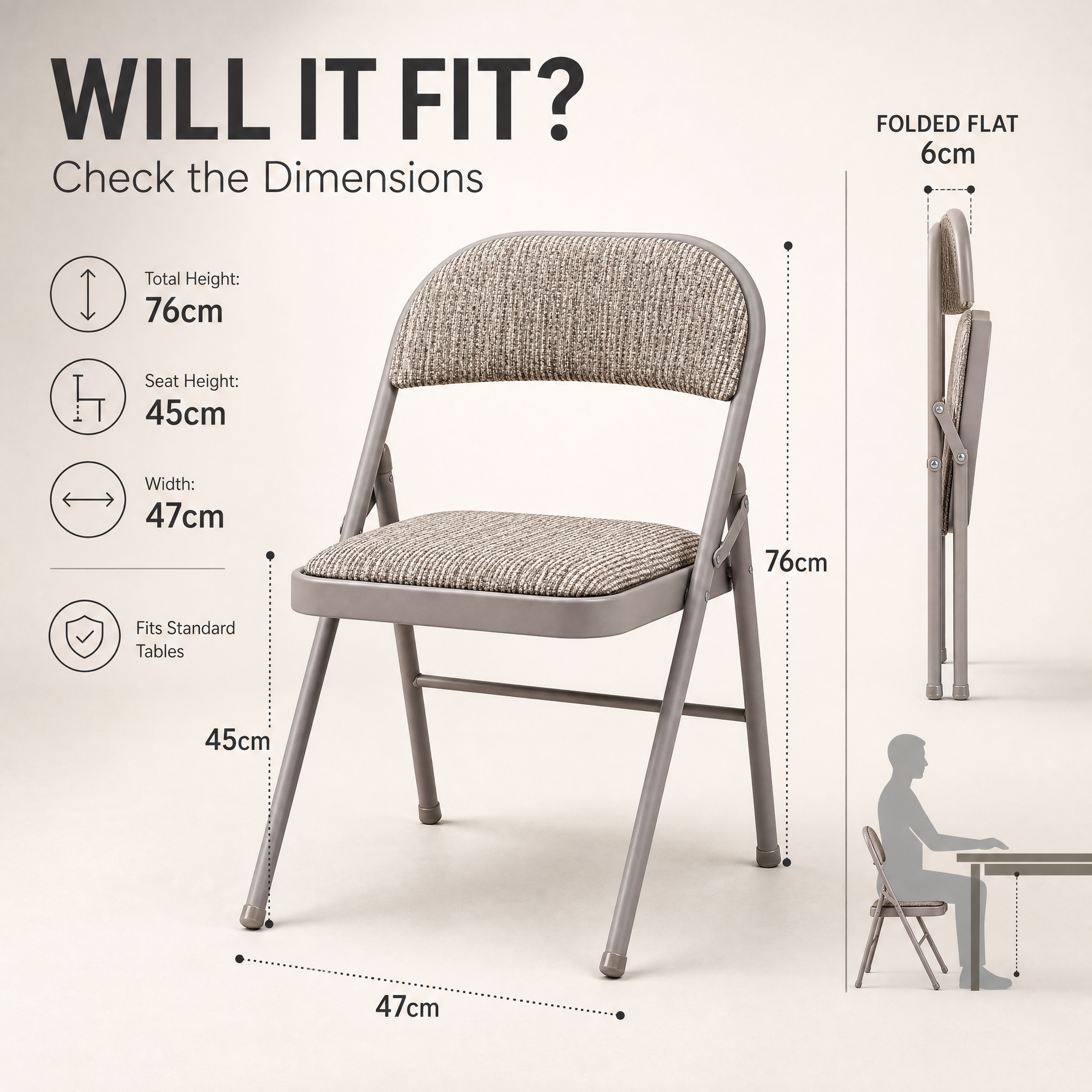 Chaise de bureau pliante en tissu - Gris