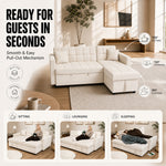Milo Cream Corner Sofa Bed with Storage - Velvet Sofa Bed & Pull Out Bed