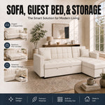 Milo Cream Corner Sofa Bed with Storage - Velvet Sofa Bed & Pull Out Bed