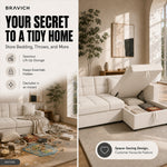 Milo Cream Corner Sofa Bed with Storage - Velvet Sofa Bed & Pull Out Bed