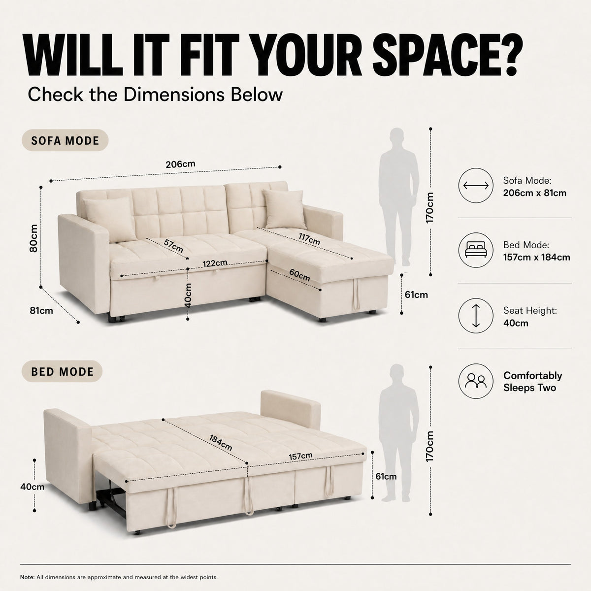 Milo Cream Corner Sofa Bed with Storage - Velvet Sofa Bed & Pull Out Bed