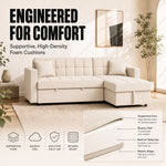 Milo Cream Corner Sofa Bed with Storage - Velvet Sofa Bed & Pull Out Bed