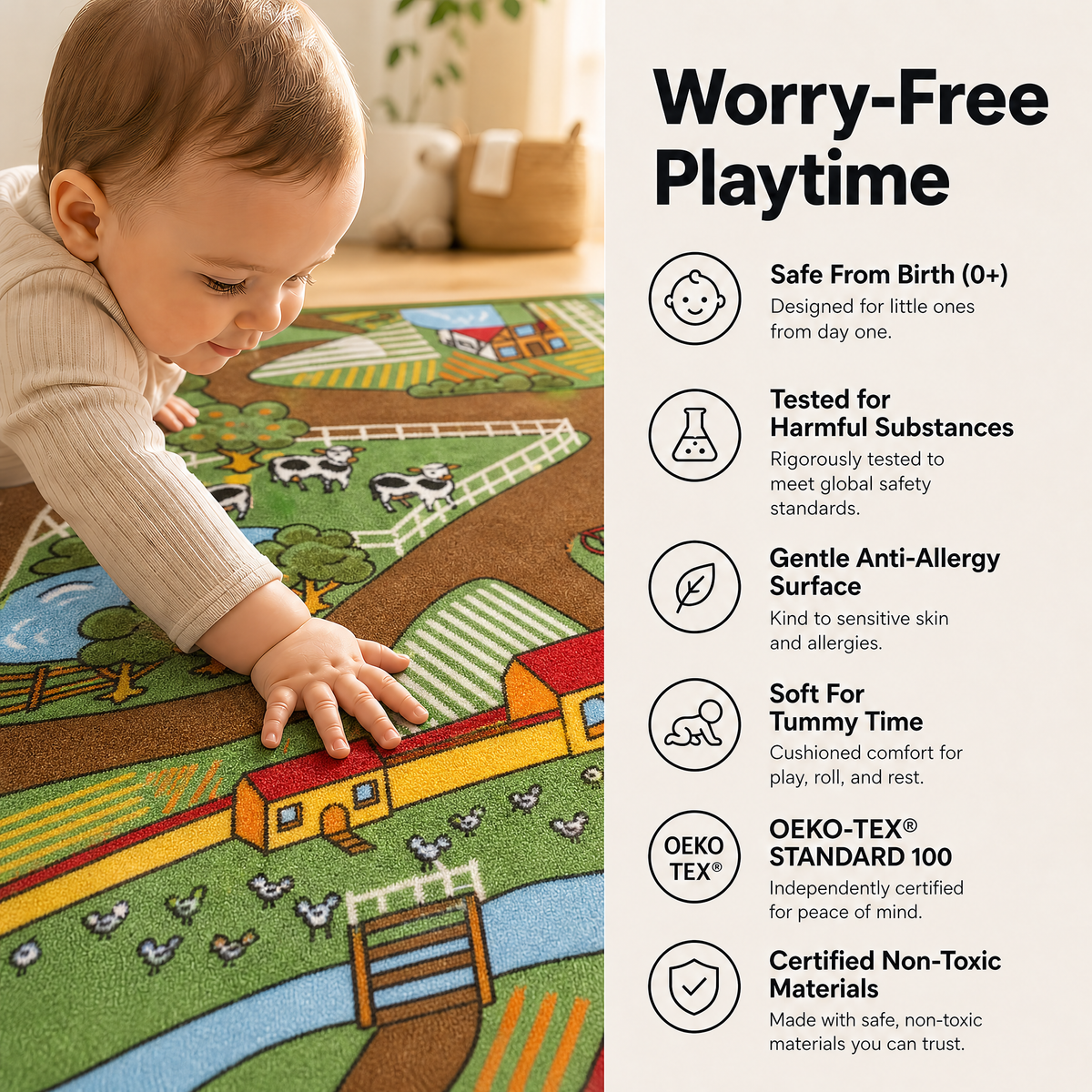 Farm Play Mat Nursery Play Room Non Slip Rug