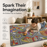 Big City Play Mat, Multicolour Kids Road Rug with Roads, Roundabouts and Parks, Non-Slip Car Play Mat for Playroom