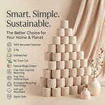 Natural 2 Ply Toilet Paper, 96 Rolls (3 x 32), 100% Recycled Cellulose, Unbleached, Eco-Friendly