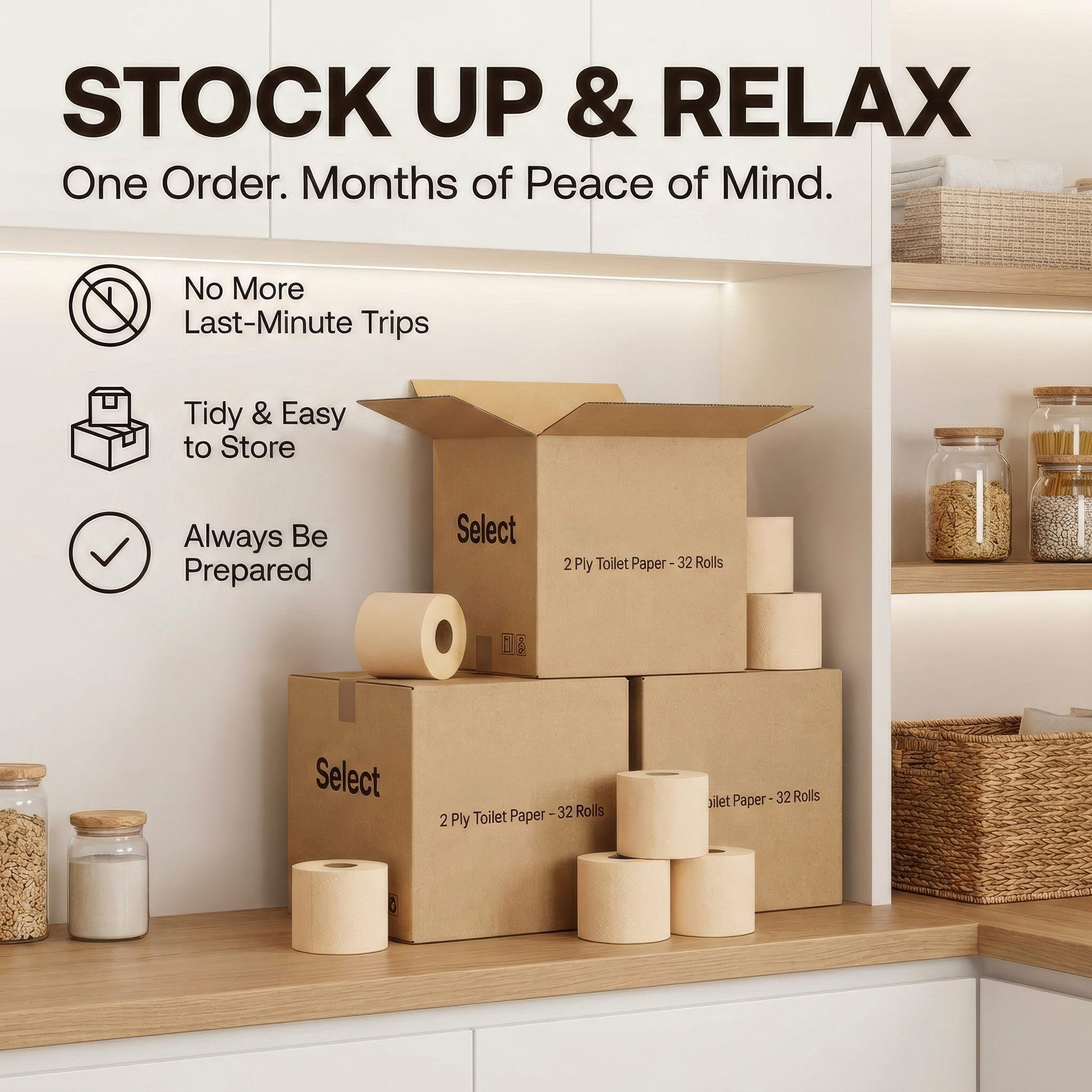 Natural 2 Ply Toilet Paper, 96 Rolls (3 x 32), 100% Recycled Cellulose, Unbleached, Eco-Friendly