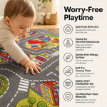 Big City Play Mat, Multicolour Kids Road Rug with Roads, Roundabouts and Parks, Non-Slip Car Play Mat for Playroom