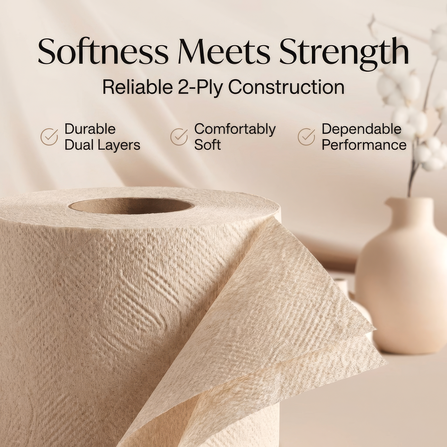 Natural 2 Ply Toilet Paper, 96 Rolls (3 x 32), 100% Recycled Cellulose, Unbleached, Eco-Friendly