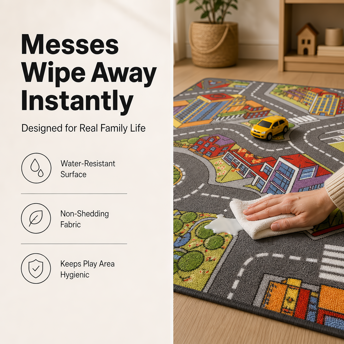Big City Play Mat, Multicolour Kids Road Rug with Roads, Roundabouts and Parks, Non-Slip Car Play Mat for Playroom