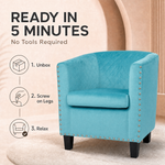Stilo Light Blue Velvet Tub Chair, Compact Accent Armchair with Tufted Back for Bedroom, Dressing Table or Living Room