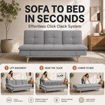 Soho Click Clack Sofa Bed, Light Grey Linen Blend 3 Seater 4-in-1 Convertible Sofa with Drinks Table and Cup Holders