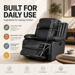 Black Faux Leather Recliner Armchair, Manual Reclining Chair with Footrest, Padded Cinema Style Seat