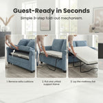 Canapé-lit 2 places Ramy en velours côtelé avec matelas dépliable - Bleu