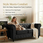 Chesterfield Velvet Sofa Suite, Black 3 Piece Set with Armchair, 2 Seater and 3 Seater Sofa, Button Back