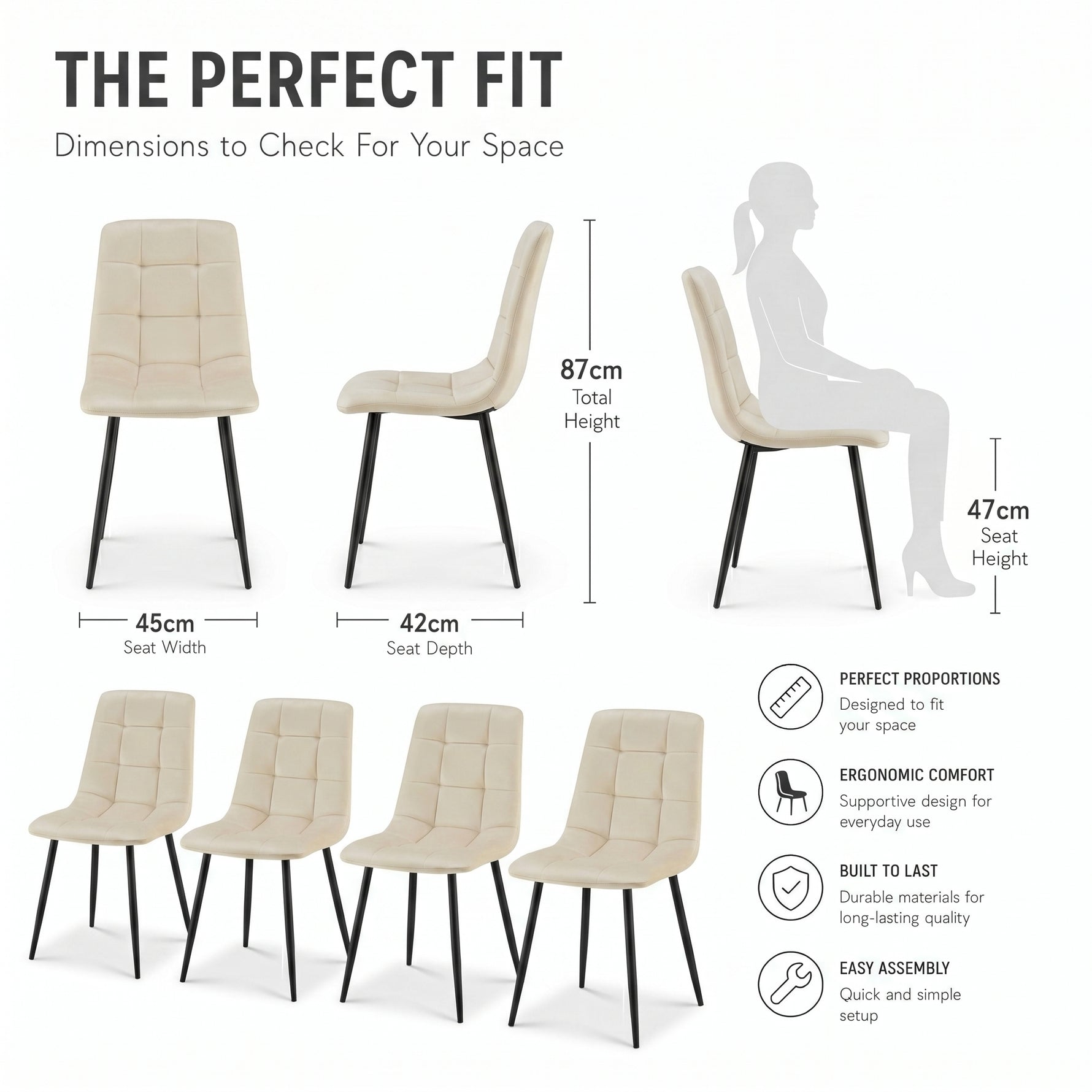 Zurich Dining Chair - Embossed Ivory White Velvet