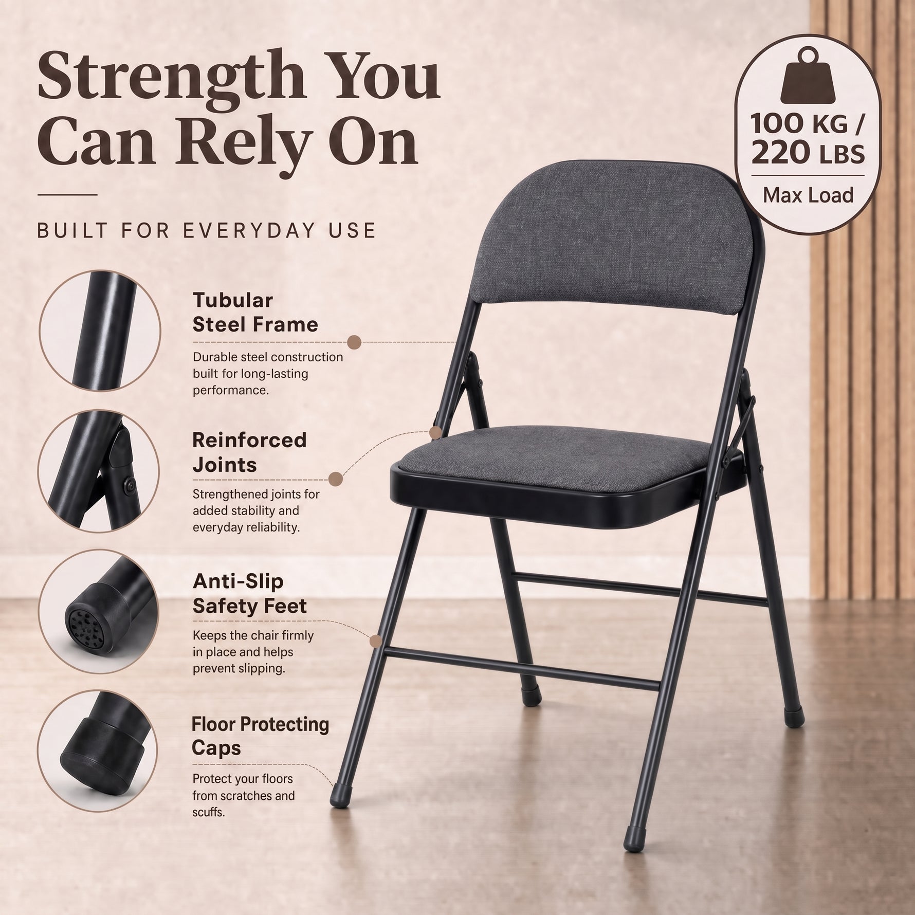 Folding Fabric Office Dining Chair - Grey