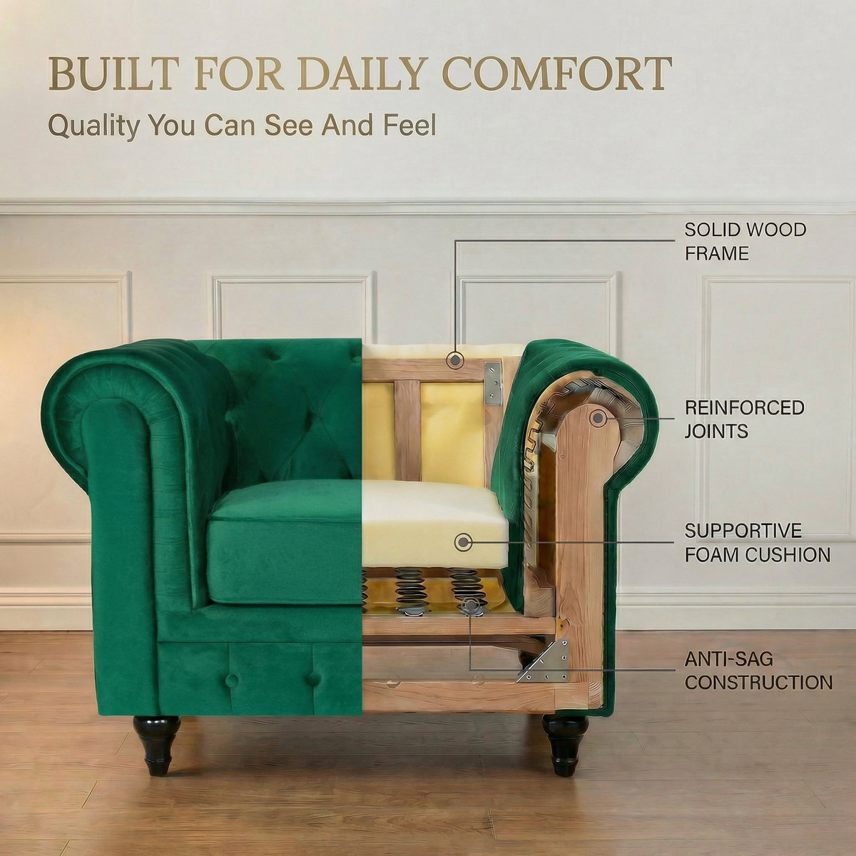 Canapé Chesterfield en velours vert jade
