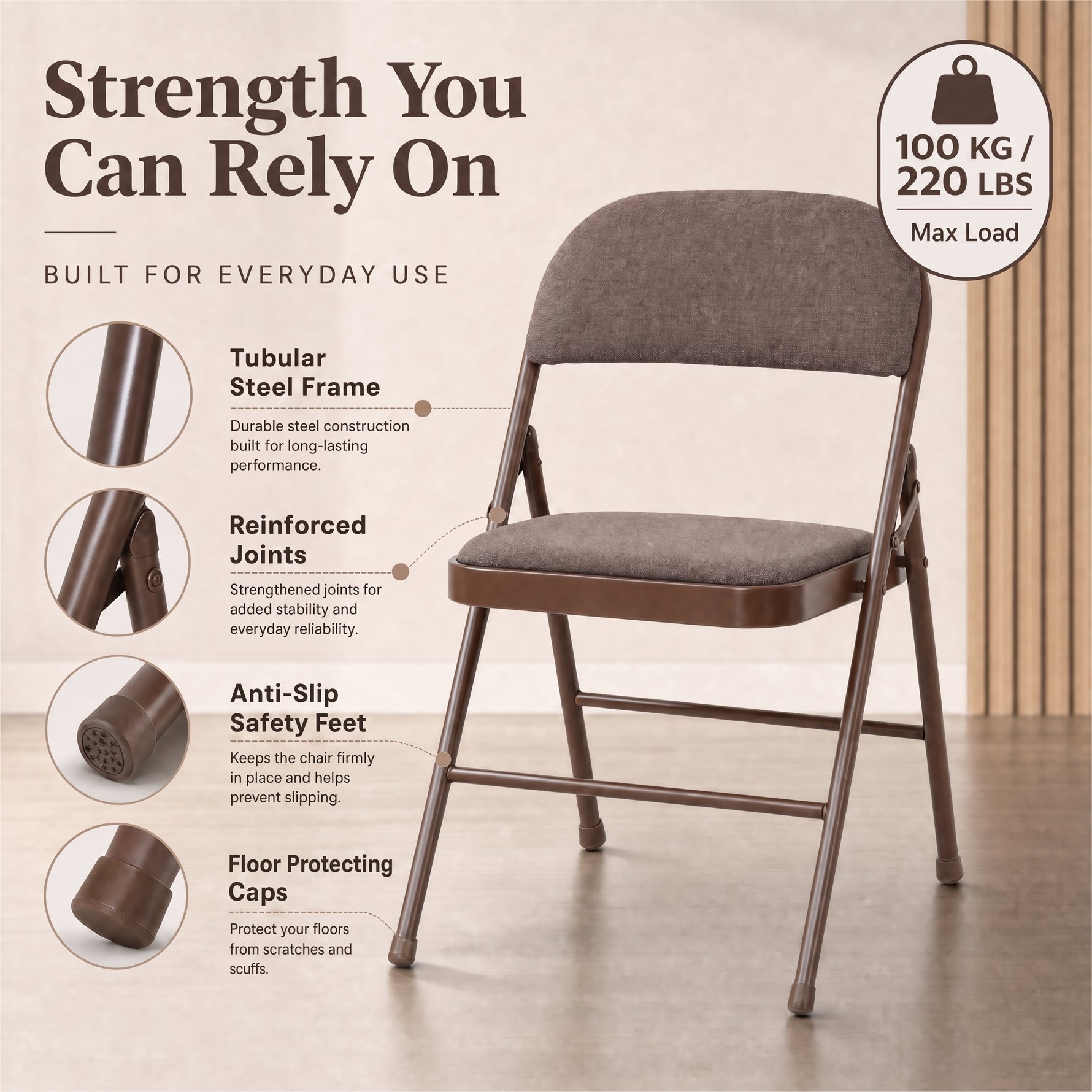 Folding Fabric Office Dining Chair - Brown