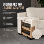 Enzo Cream Corduroy Sofa, 2 Seater Fabric Settee with Adjustable Back, Thick Foam Cushions and Wooden Feet