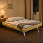 Britney Yellow Click Clack Sofa Bed, 3 Seater Linen Blend Fabric Settee, Converts to Double Bed, Chrome Legs