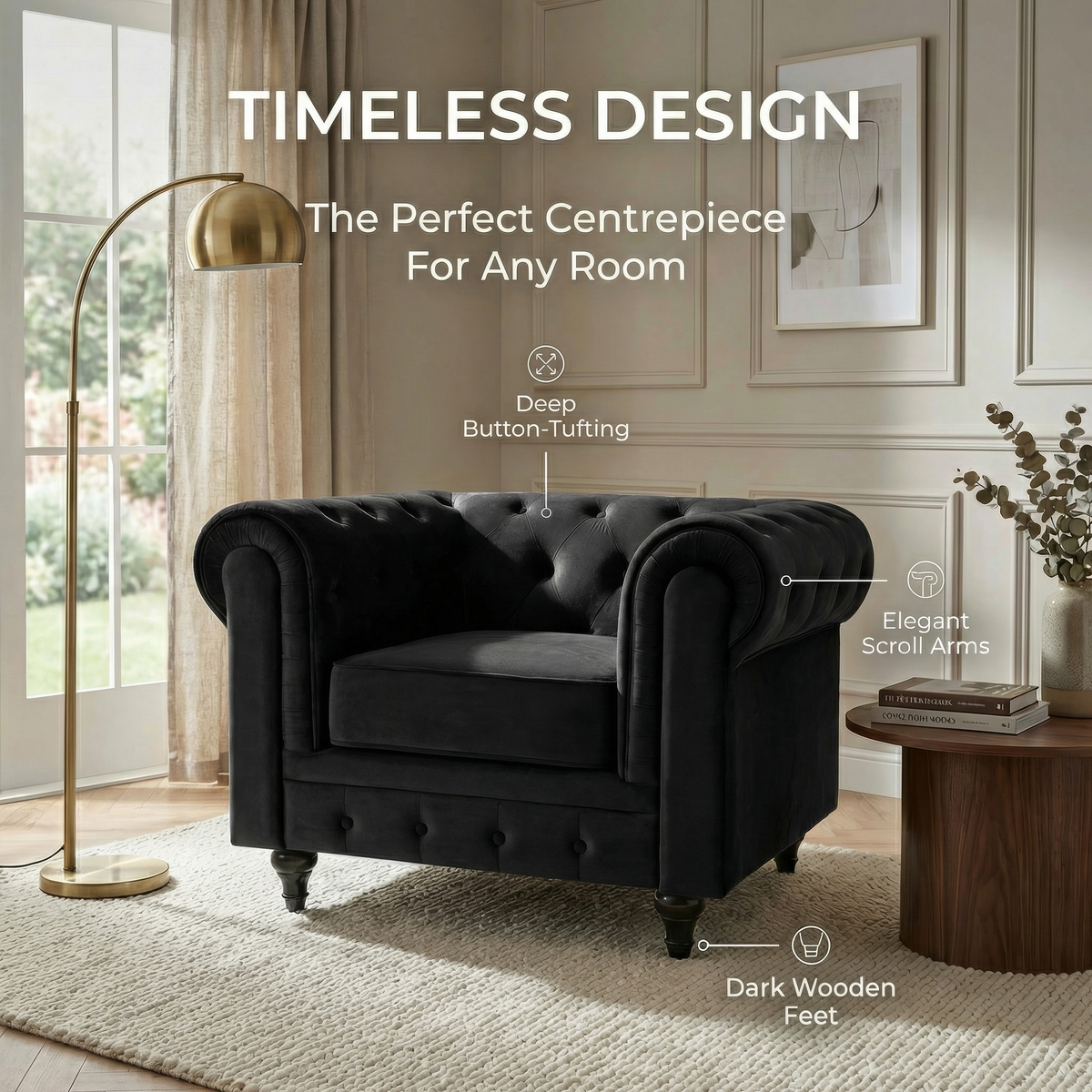 Canapé Chesterfield en velours noir
