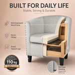 Light Grey Velvet Tub Chair, Stilo Compact Accent Armchair with Tufted Back, Dressing Table and Bedroom Chair