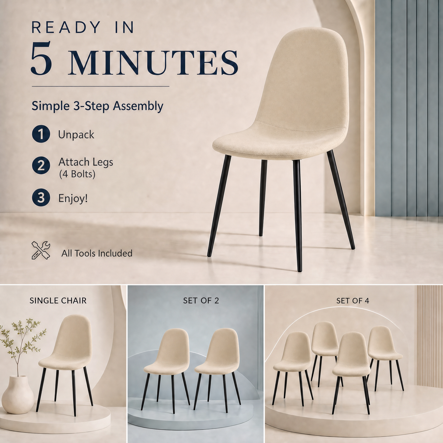 Ron Dining Chair - Ivory White Velvet