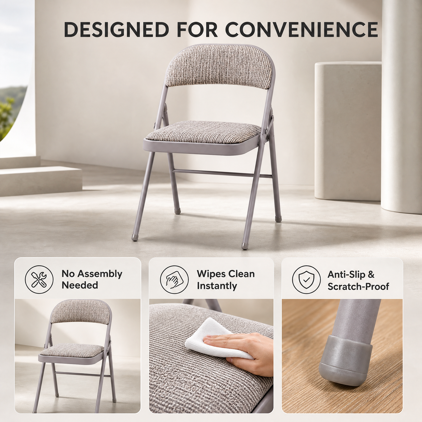 Chaise de bureau pliante en tissu - Gris